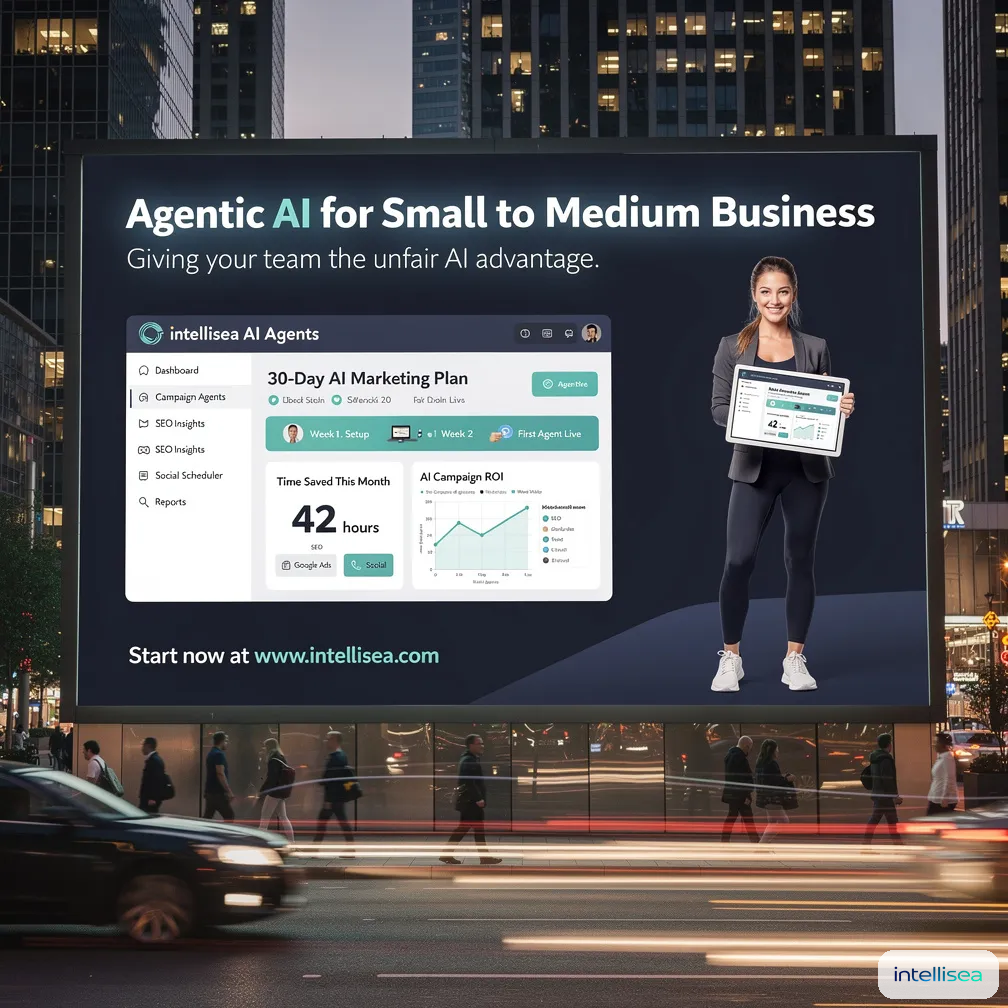 AI Marketing Agents - autonomous AI marketing platform dashboard showing SEO, ads, content, social, and analytics agents
